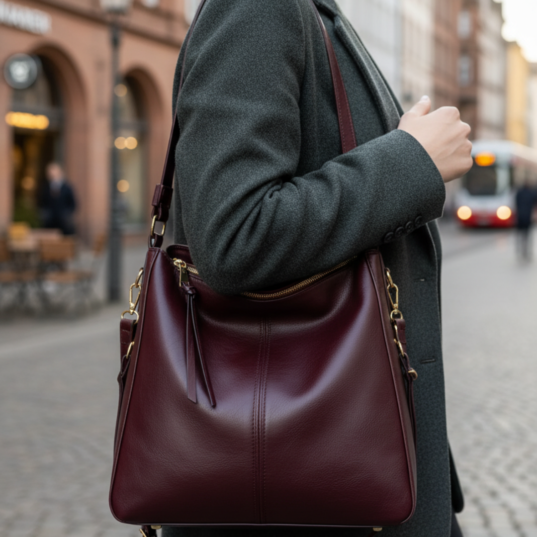 Leder Taschen Schultertasche groß aus veganem Leder mit Reißverschluss – Valesse Bag