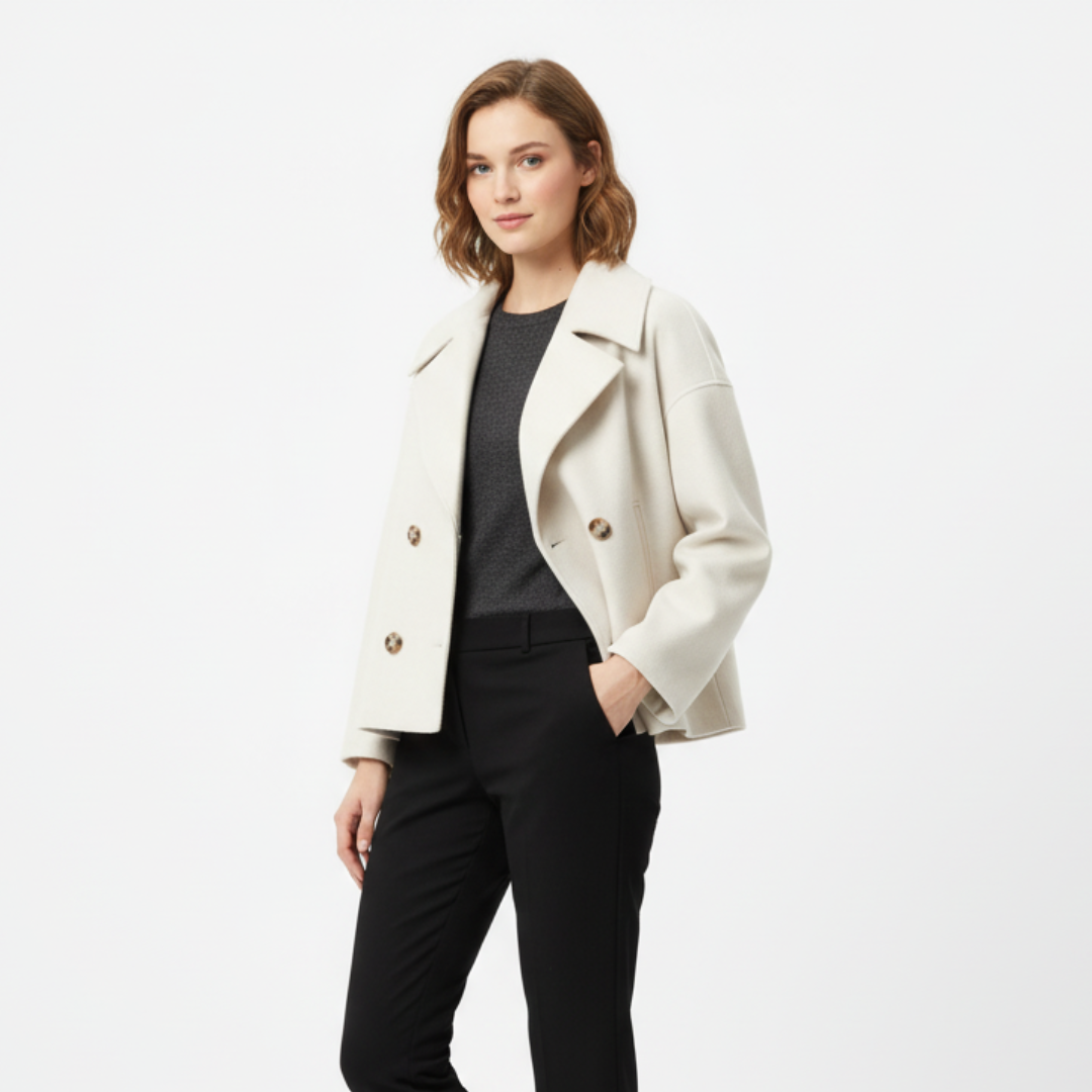 Damen Kurz geschnittener Wollmantel – Vintage Zweireihige Jacke