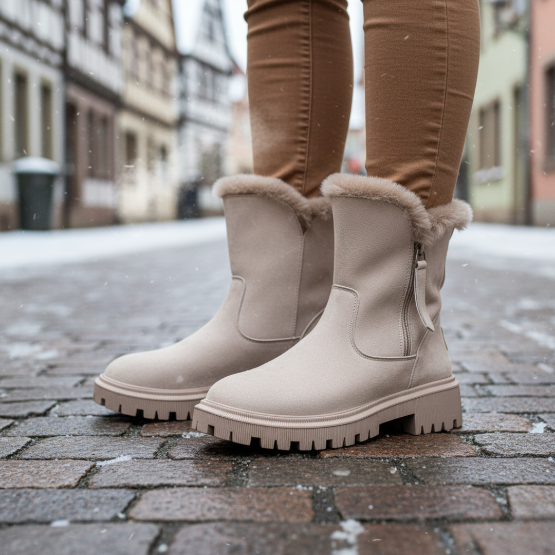 Stiefel Damen Winter knöchelhoch mit Fellfutter & Profilsohle – FrostLuxe Boots