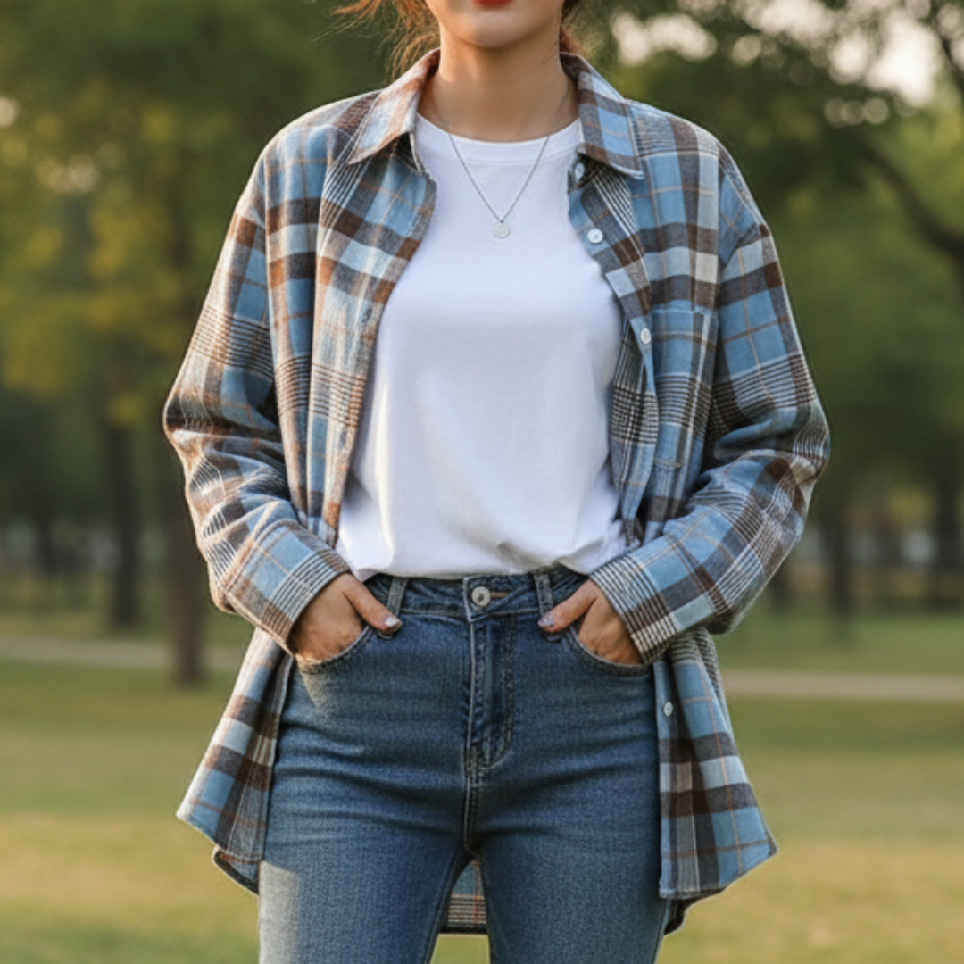 Flanell Bluse mit Karomuster & Baumwollmischung – Nordspur CozyPlaid