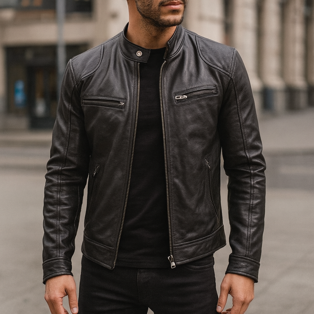 Lederjacke im Biker-Stil mit Reißverschlusstaschen – UrbanStoff Classic