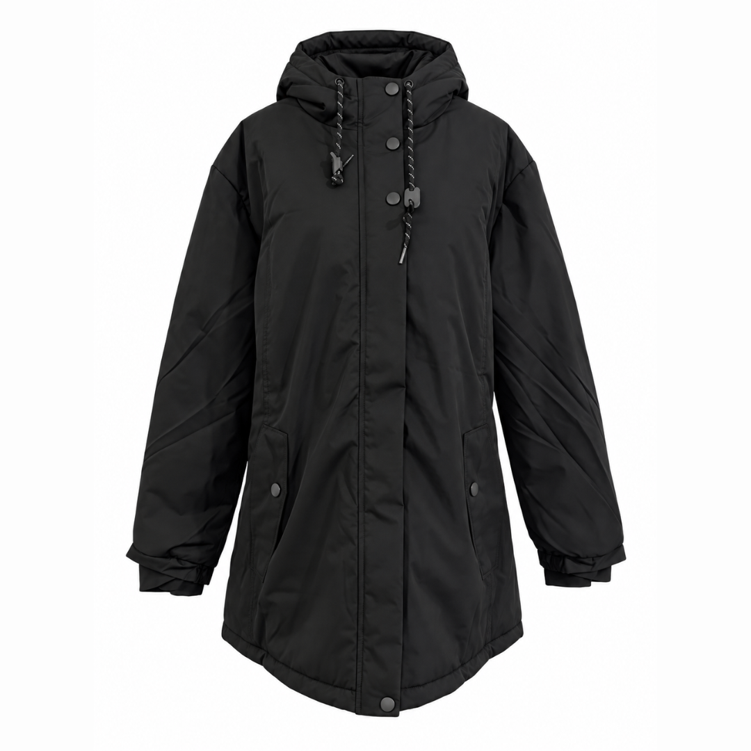 Damen Fleece-gefütterte Kapuzenjacke mit langem Schnitt – Wintermantel