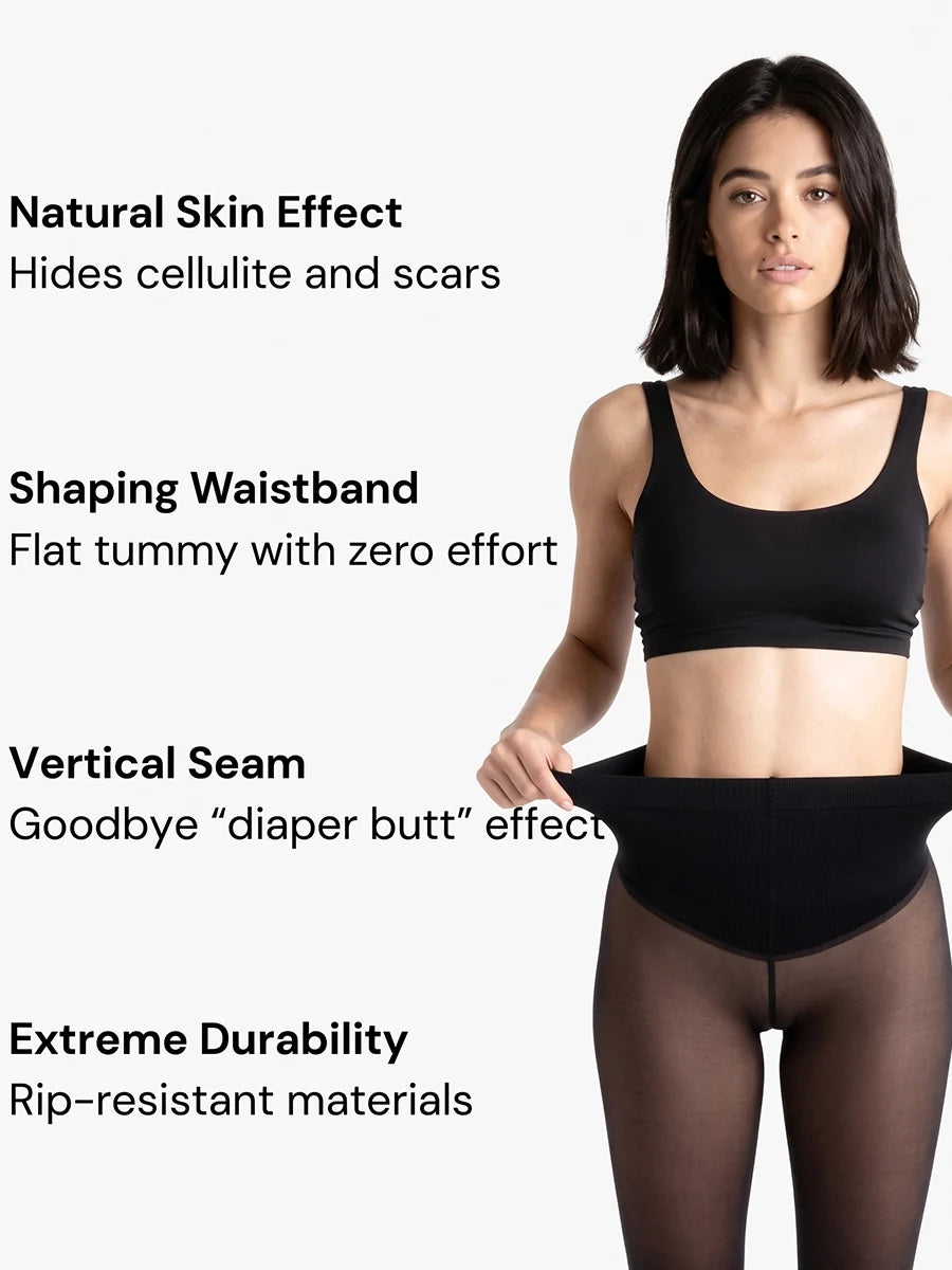 Hochtaillierte Fleece-gefütterte Faux-Sheer-Strumpfhose für Winter-Outfits