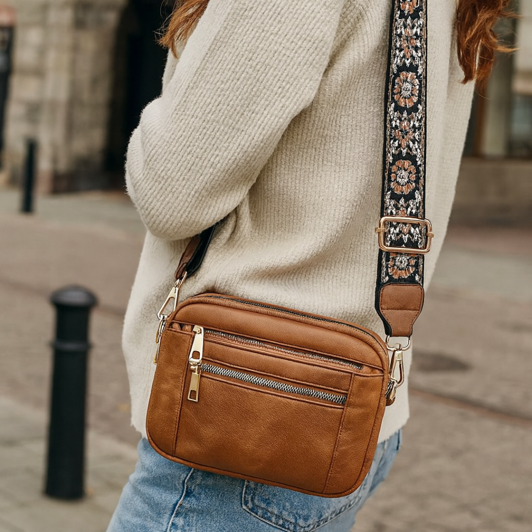 Umhängetasche aus veganem Leder mit Boho-Riemen – RetroCharm Bag