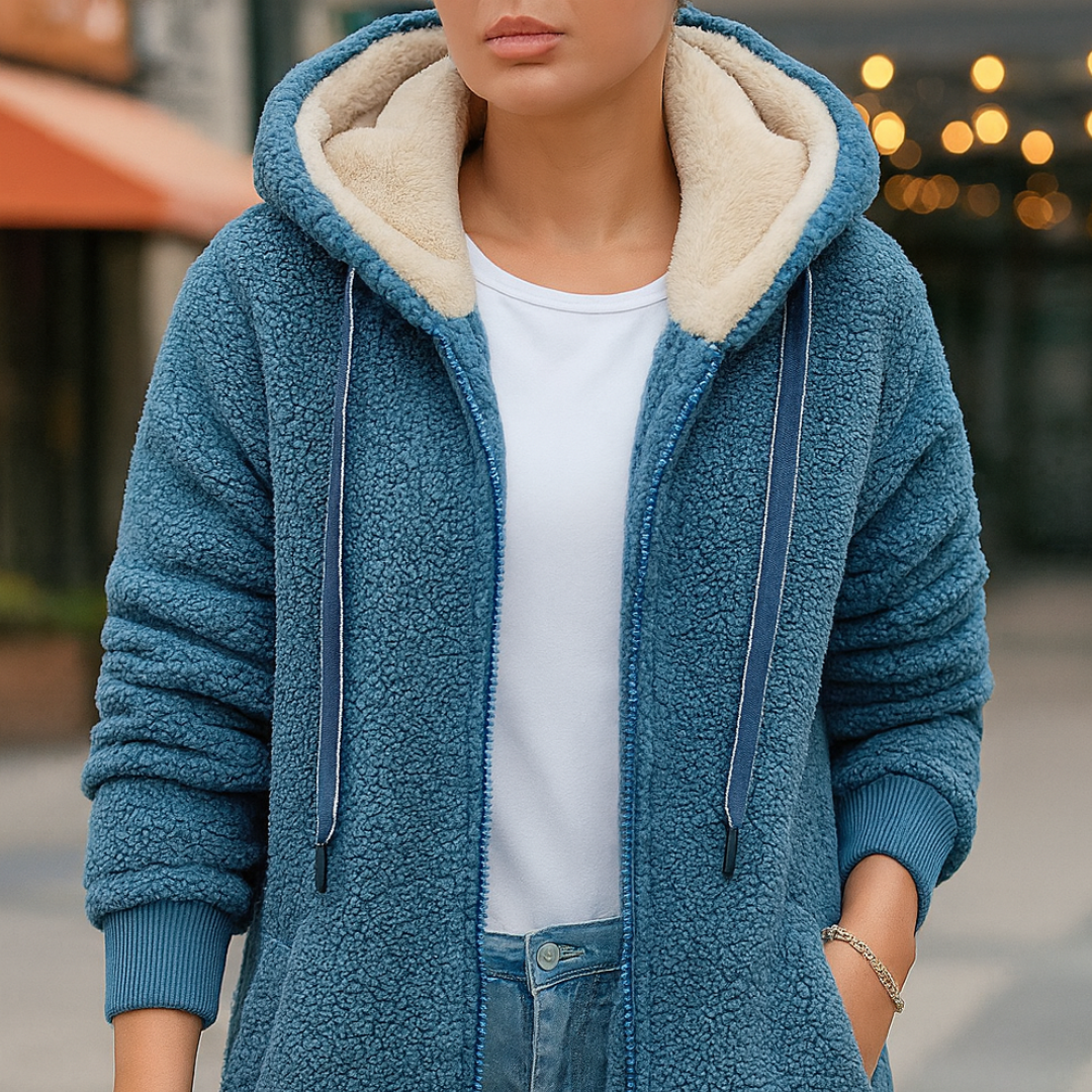 Damen Fleecejacke mit Kapuze & Taschen – CozyWarm Birgitta