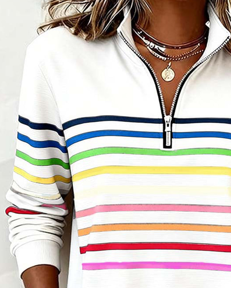 Maggie Gestreifter Pullover mit Halbreißverschluss