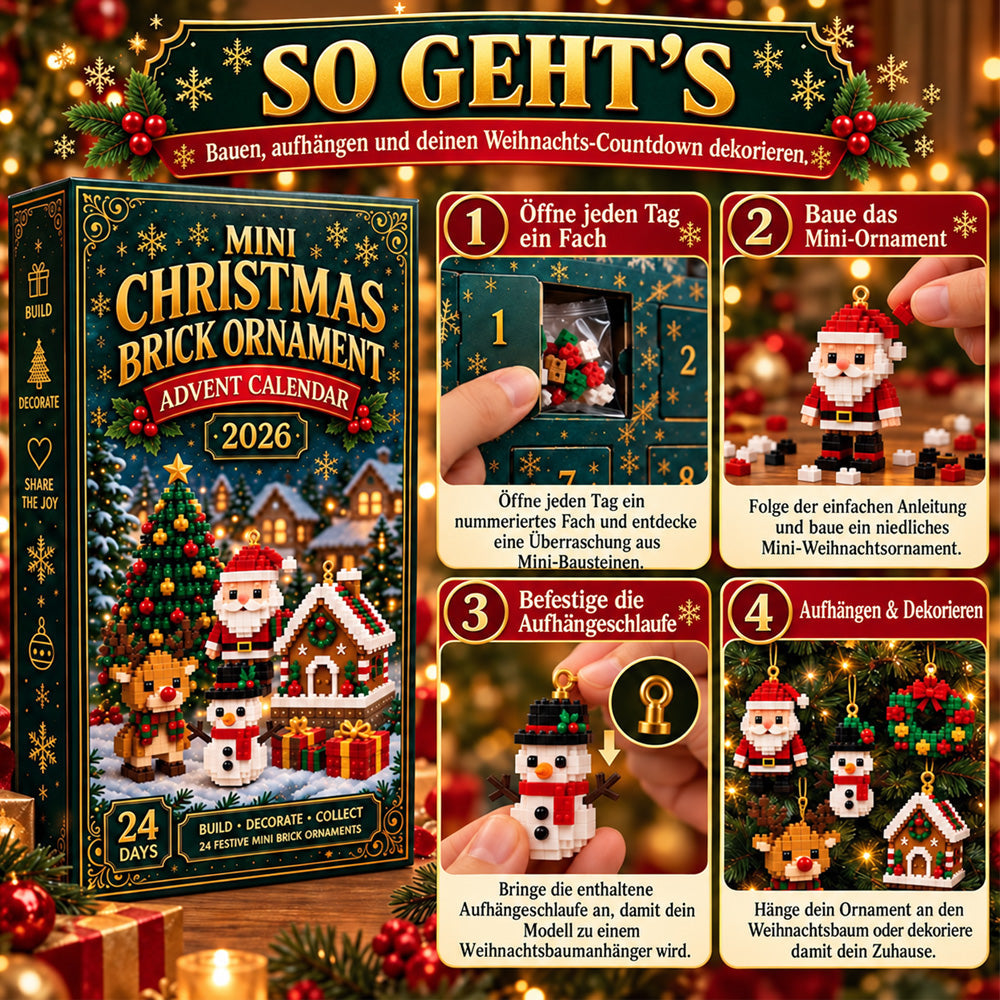 24-Tage-Mini-Weihnachtsdeko-Adventskalender | 24 einzigartige, festliche Bausets mit Aufhängeschlaufen