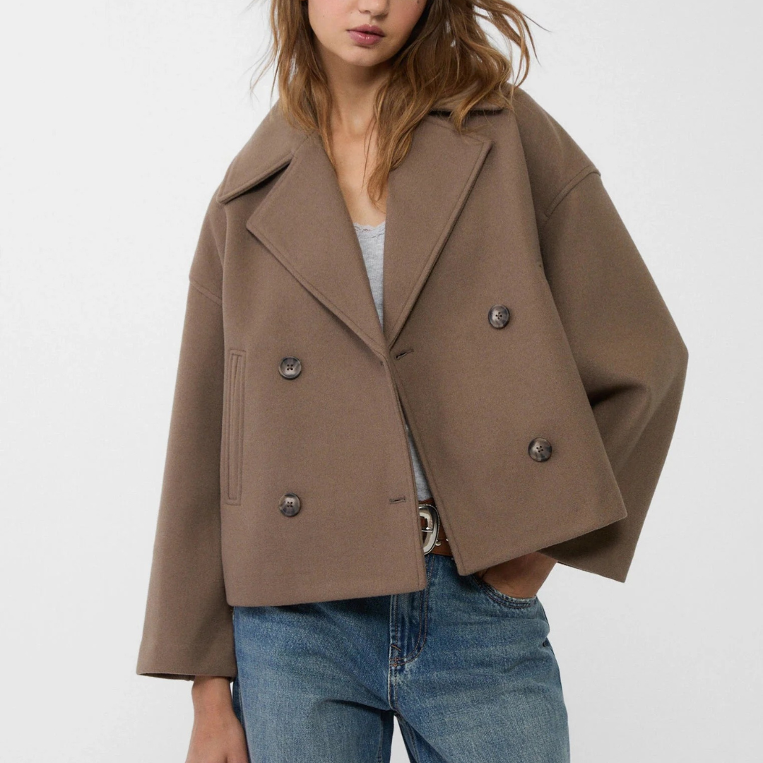 Damen Kurz geschnittener Wollmantel – Vintage Zweireihige Jacke