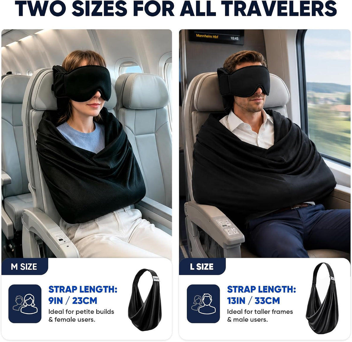 3-in-1 Flugzeug-Schlafstützsystem - Handgepäck-freundliches Reisebettwäsche-Zubehör-Set