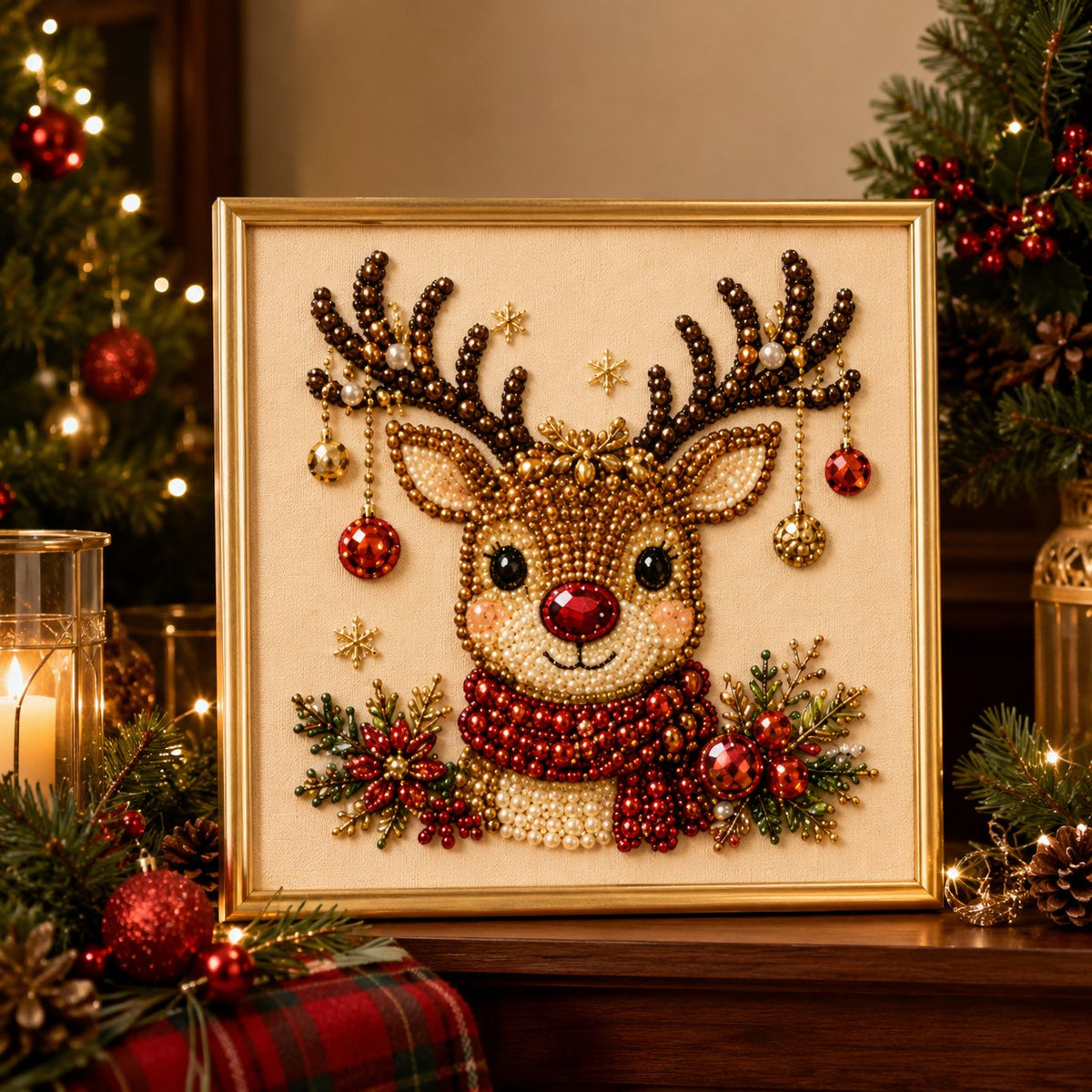 DIY Weihnachts-Perlen-Diamond-Painting-Kunstset mit Rahmen