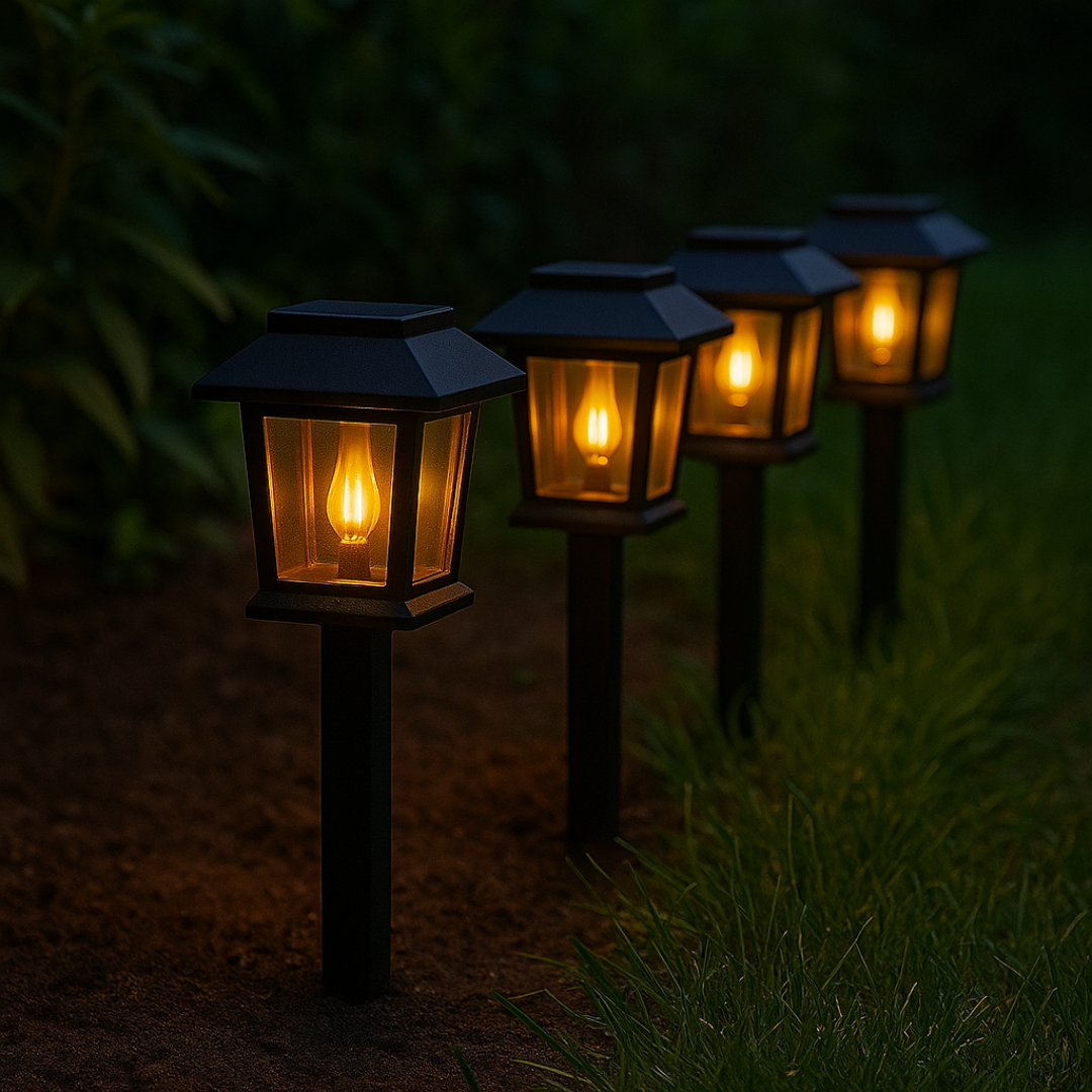 Solar Gartenleuchten Retro Warmweiß – LumiPath 4er-Set