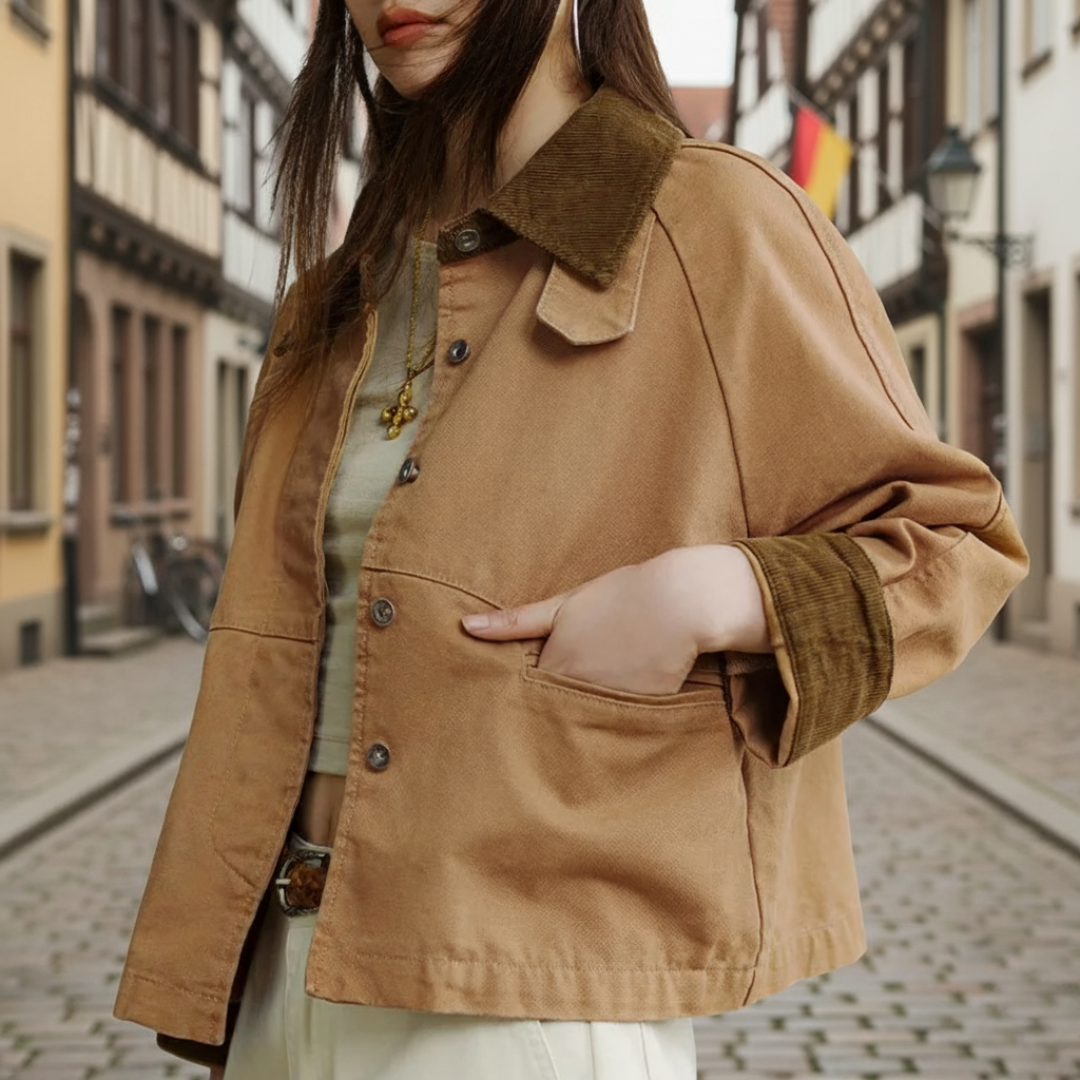 Jacke Damen Khaki mit Cordkragen & Baumwolle Heavyweight – Oxford Barn Jacket