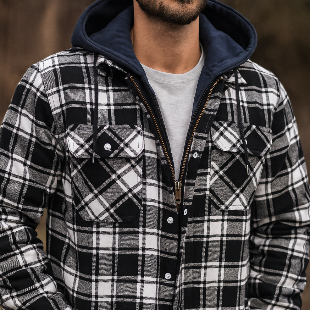 Freizeitjacke mit Karomuster & abnehmbarer Kapuze – NordicFlannel Jacket