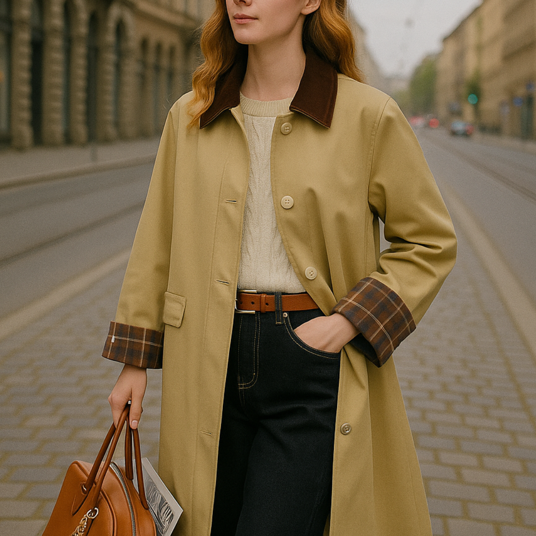 Jacke im Retro-Trench-Stil mit Kontrastdetails – Dushu Vintage Coat