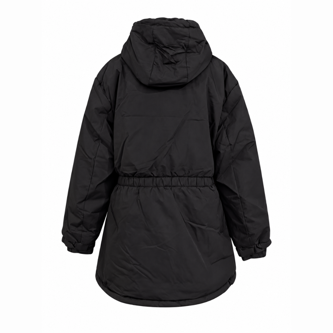 Damen Fleece-gefütterte Kapuzenjacke mit langem Schnitt – Wintermantel