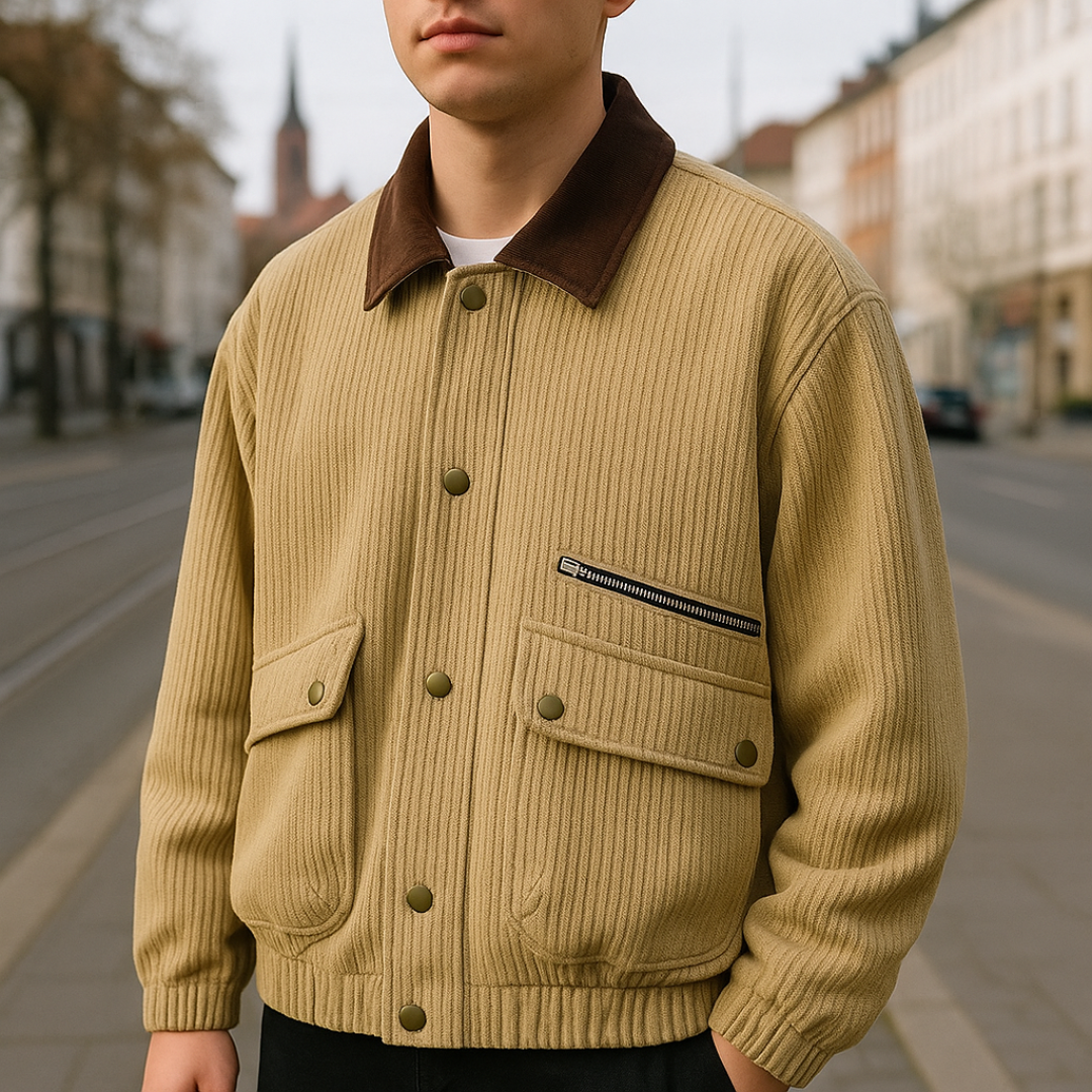 Jacke im Casual-Barn-Stil mit Lederkragen & Taschen – PFNW Heritage