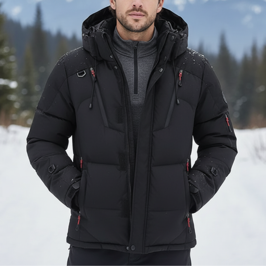 Daunenjacke mit abnehmbarer Kapuze & Windschutz – Nordfell Expedition