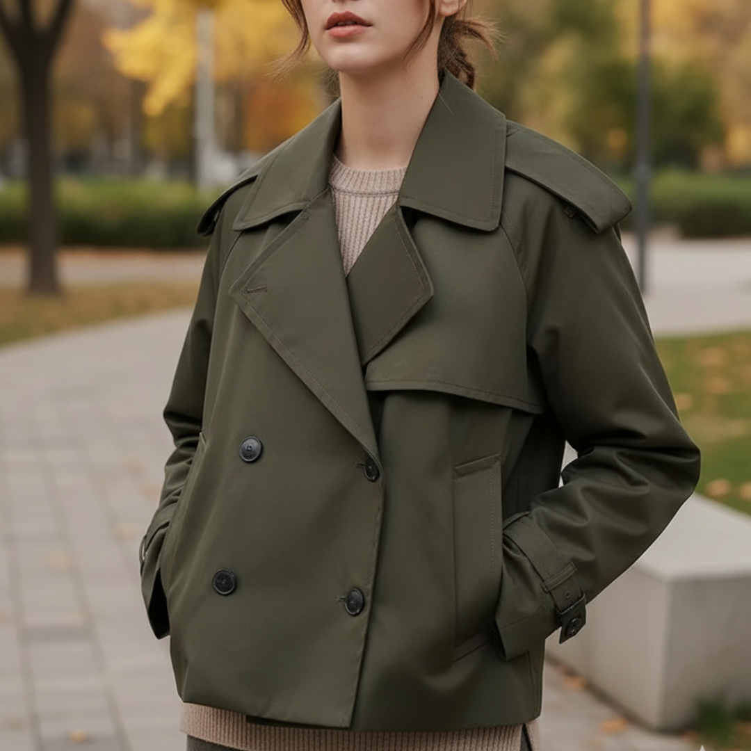 Mantel Damen kurz mit Doppelreiher & Oversized-Schnitt – UrbanChic Cropped Coat
