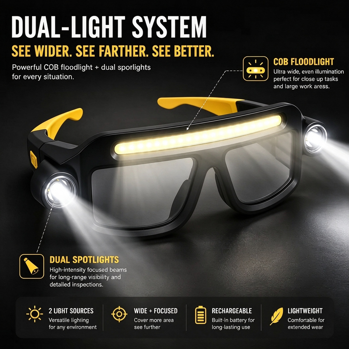 Wiederaufladbare LED-Stirnlampenbrille mit Handwellensensor und Typ-C USB-Aufladung