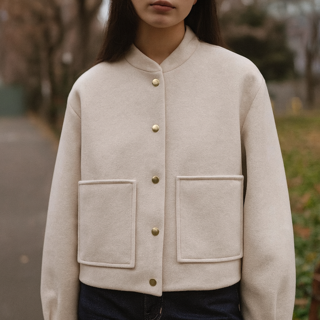 Mantel Damen kurz mit 3D-Schnitt & aufgesetzten Taschen – NovaForm Jacket
