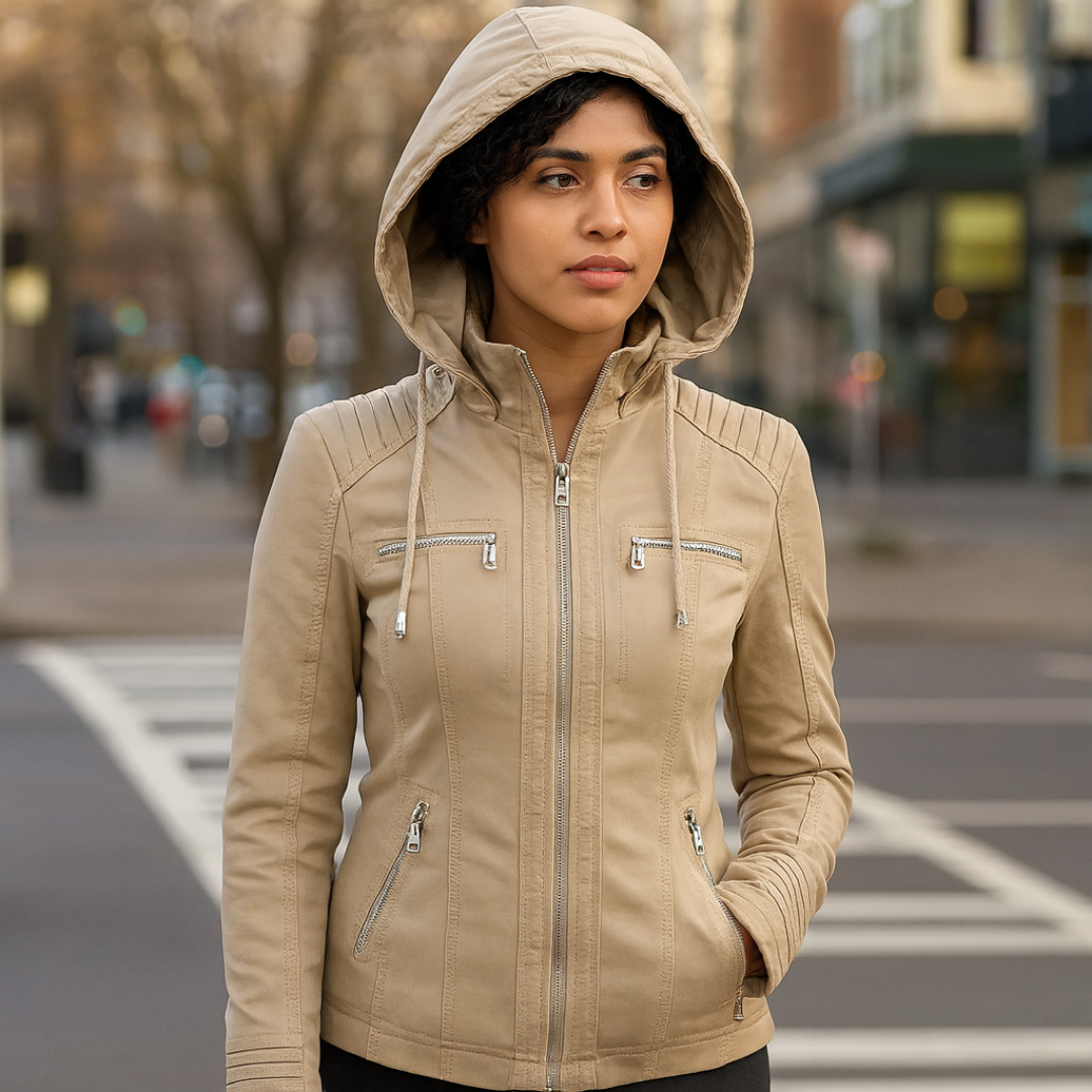 Vegane Damenjacke mit Kapuze & figurbetontem Schnitt – UrbanGrace Jacket