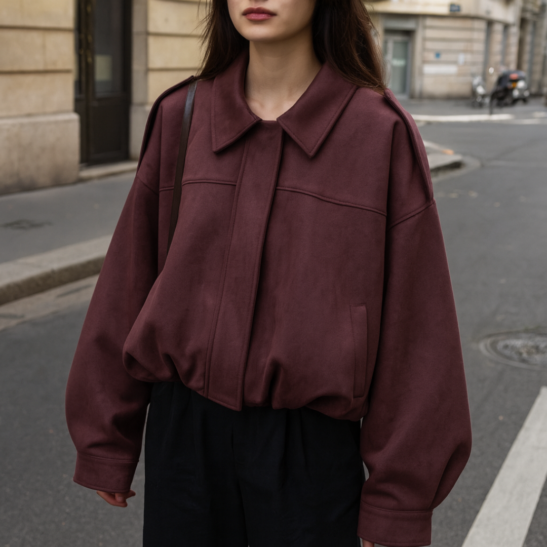Wildleder Damen Bomberjacke mit Reißverschluss – VelvetAir Jacket