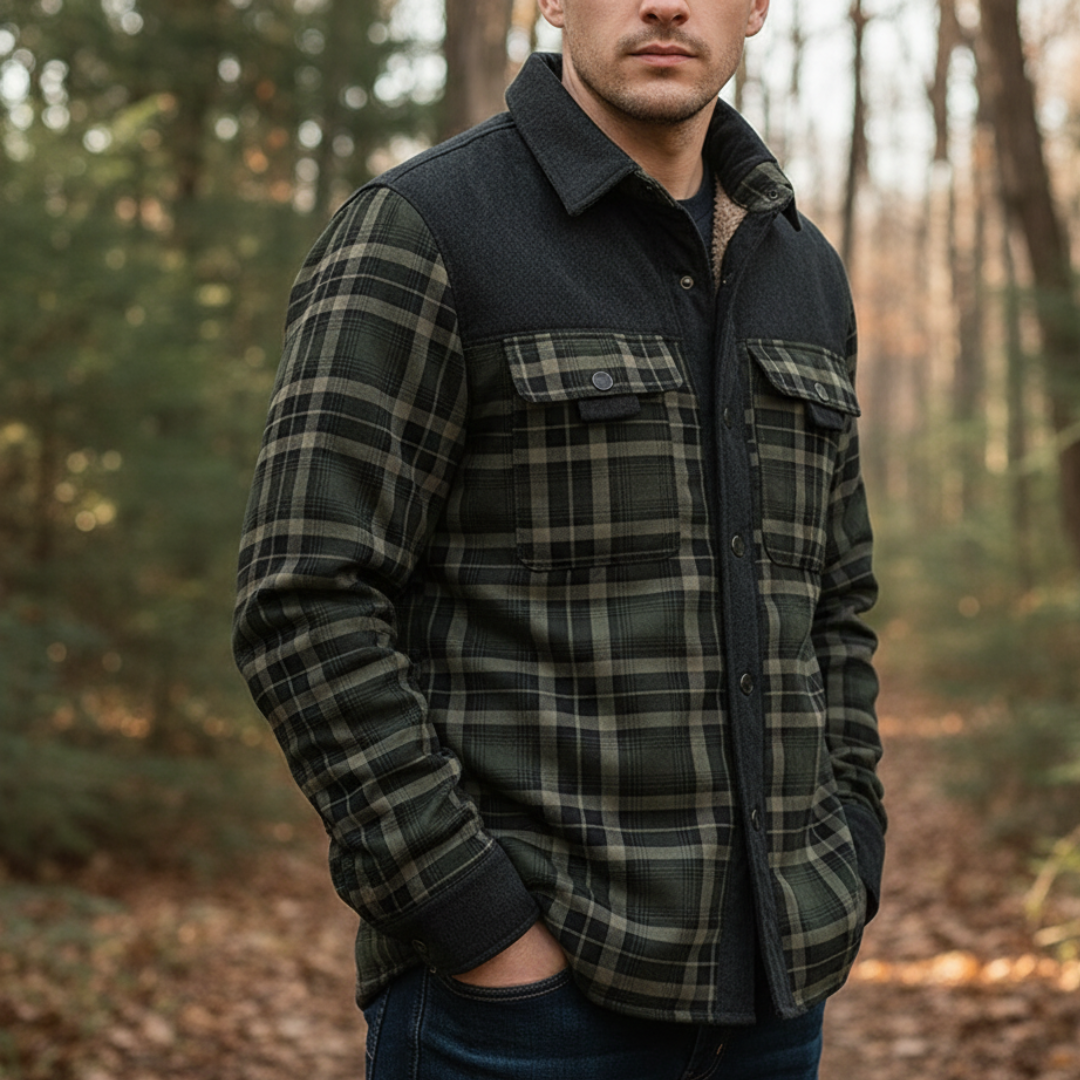Flanell Pulloverjacke mit Fleece & Taschen – NordBerg Thermal