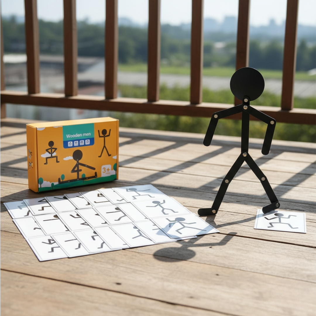 Spielzeug Gelenkfigur mit Karten zum Nachstellen von Posen – FlexiMan Puzzle