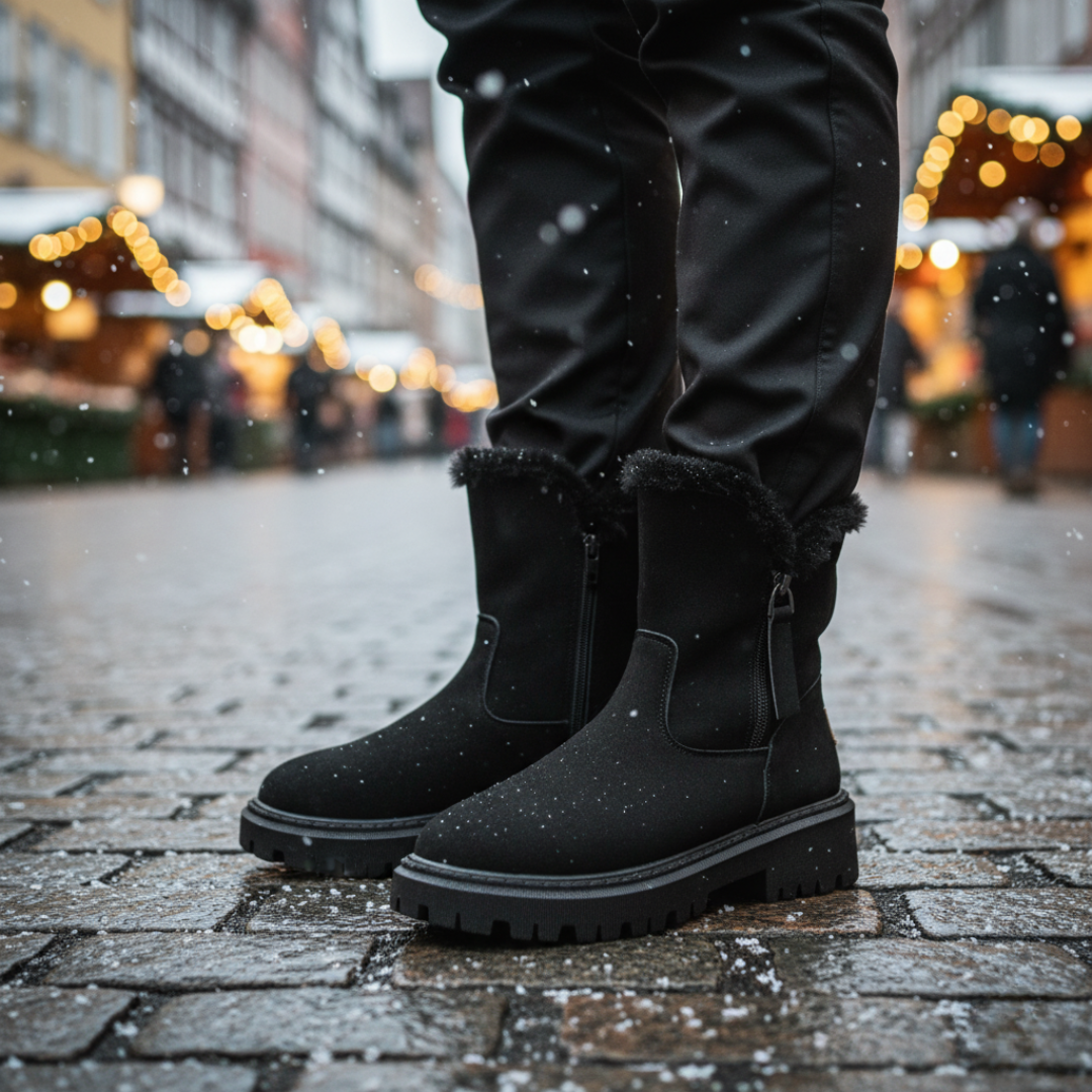 Stiefel Damen Winter knöchelhoch mit Fellfutter & Profilsohle – FrostLuxe Boots