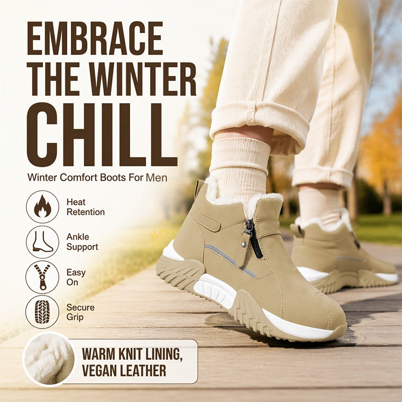 Herren gefütterte Leder-High-Tops – Warme Winterstiefel mit Seitenreißverschluss – Rutschfester Griff für kaltes Wetter