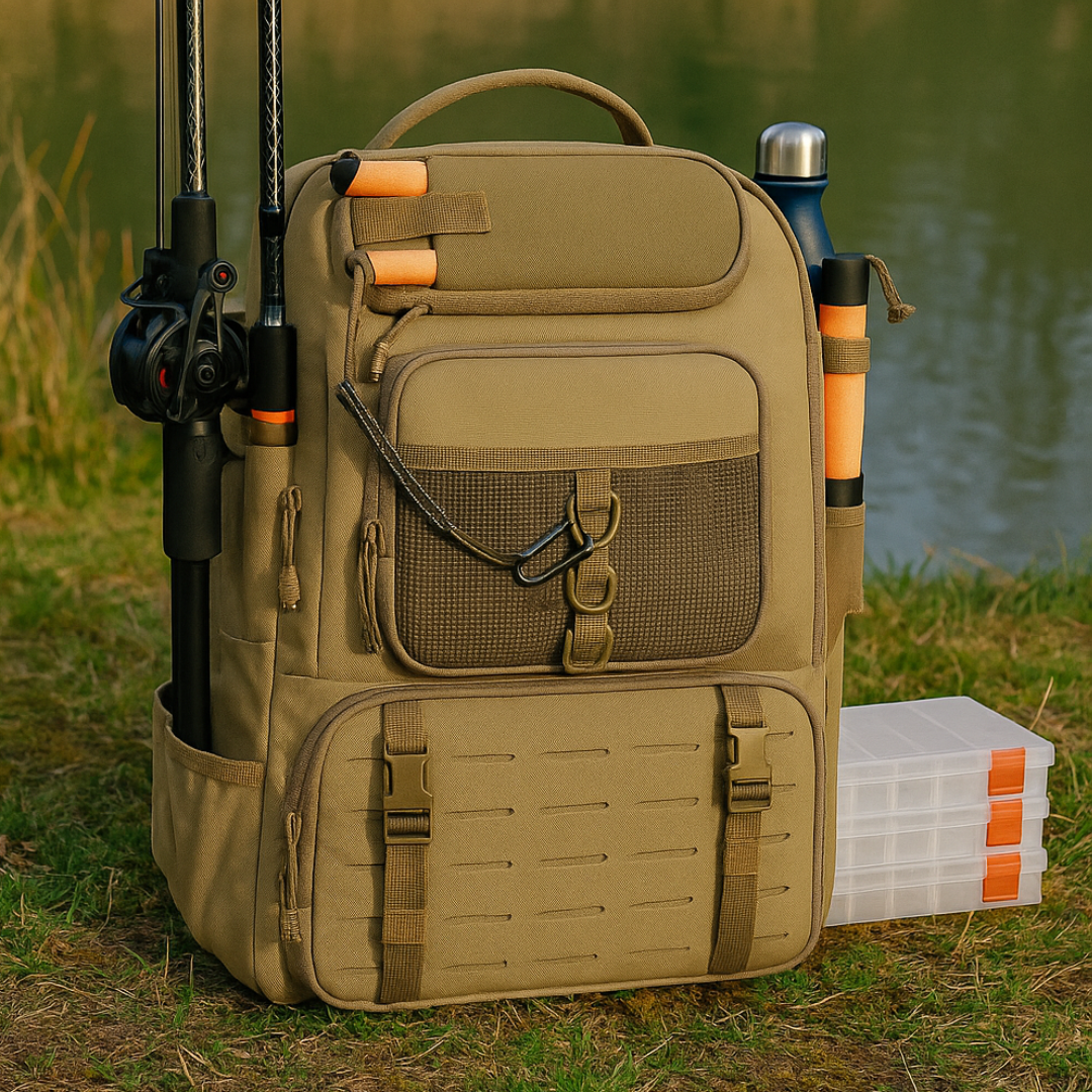 Taktischer Angelrucksack mit Rutenhalter & 40L + 4 Köderboxen – AnglerPro GearPack