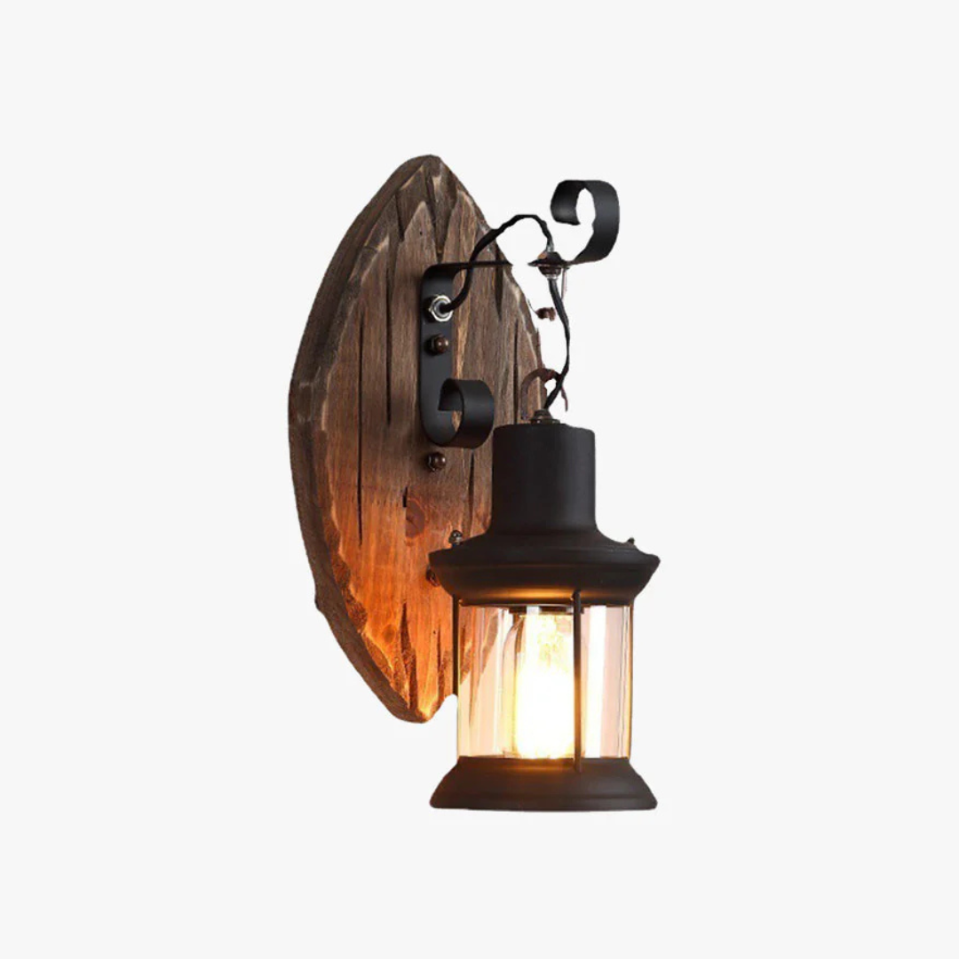Innenbeleuchtung Vintage Wandlampe mit Holzrückwand – LanternGlow Light
