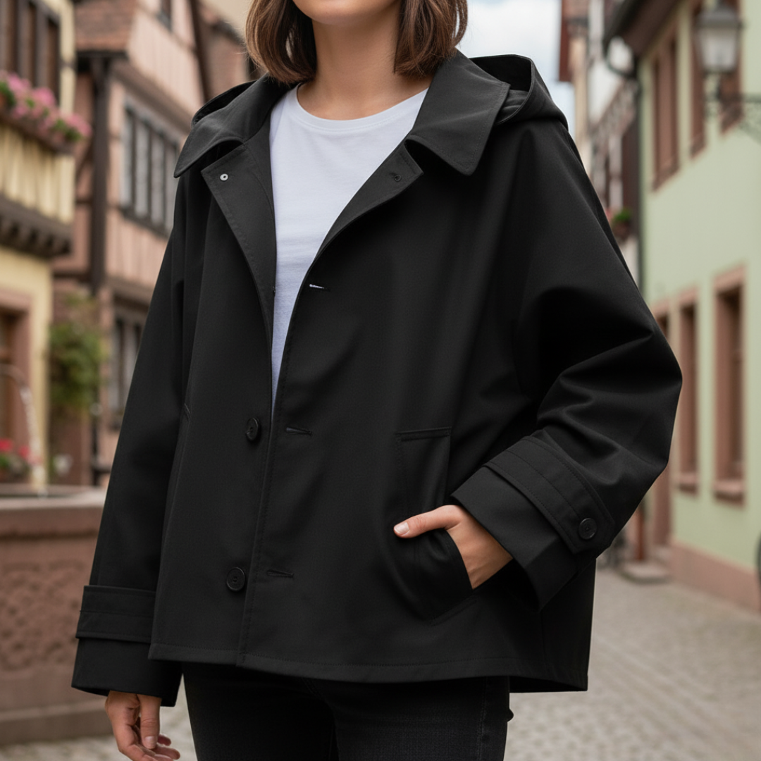 Mantel Damen mit Kapuze & Einreihigem Verschluss – UrbanEase Kurz-Trench