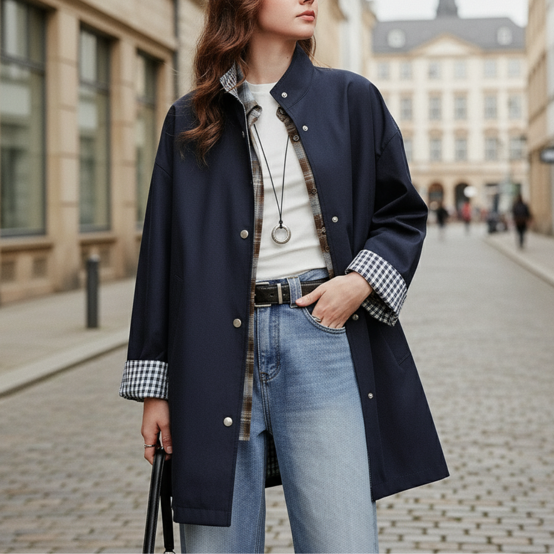 Jacke aus Lyocell & Baumwolle, wendbar mit Karofutter – UrbanEase Trench