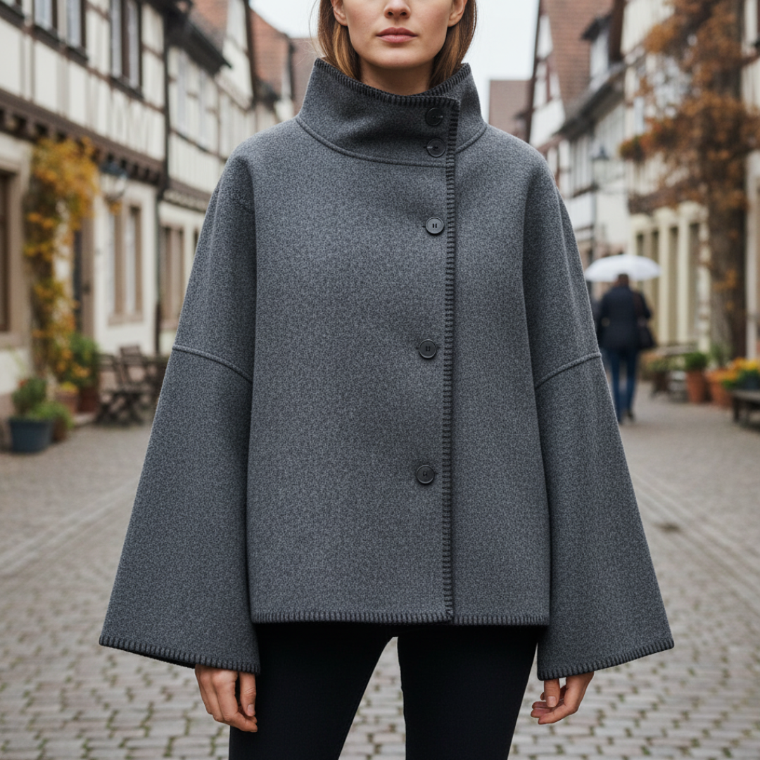 Mantel Damen mit hohem Kragen & Asymmetrischem Schnitt – BelleCôte Kurzjacke