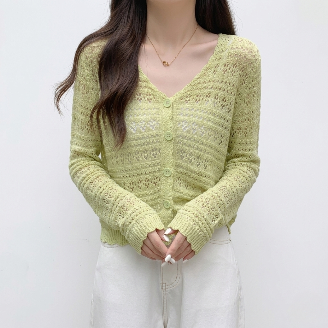 Nordspur | Aeriale Kurz geschnittener Cardigan mit Lochstrickmuster