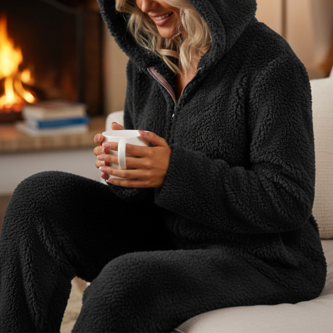 Pyjama Damen Einteiler Fleece mit Reißverschluss – CozyLuxe Onesie