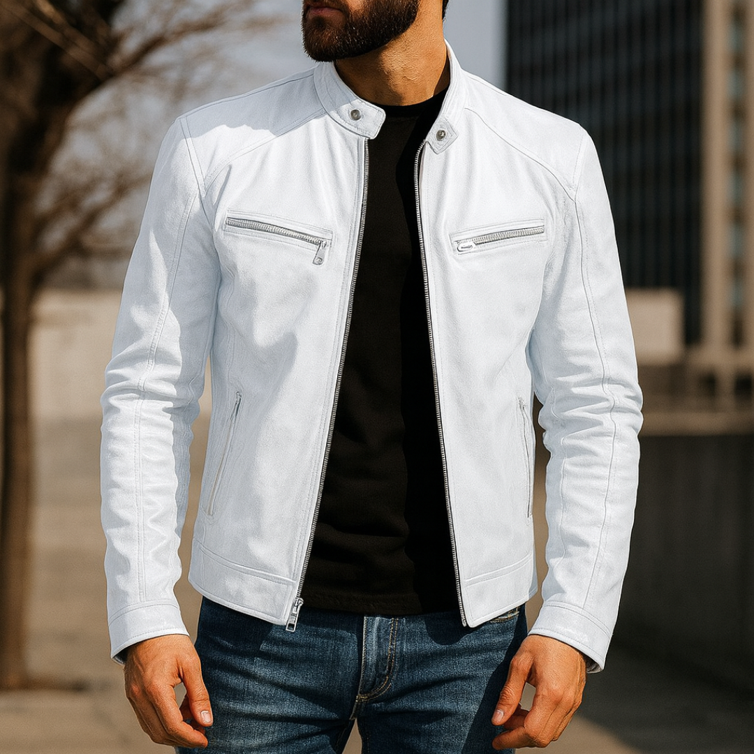Lederjacke im Biker-Stil mit Reißverschlusstaschen – UrbanStoff Classic