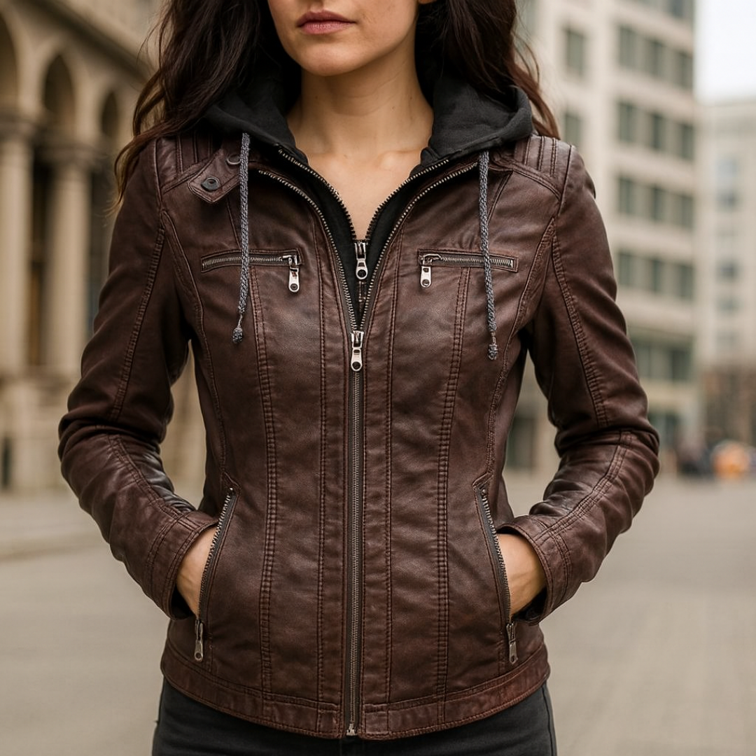 Vegane Damenjacke mit Kapuze & figurbetontem Schnitt – UrbanGrace Jacket