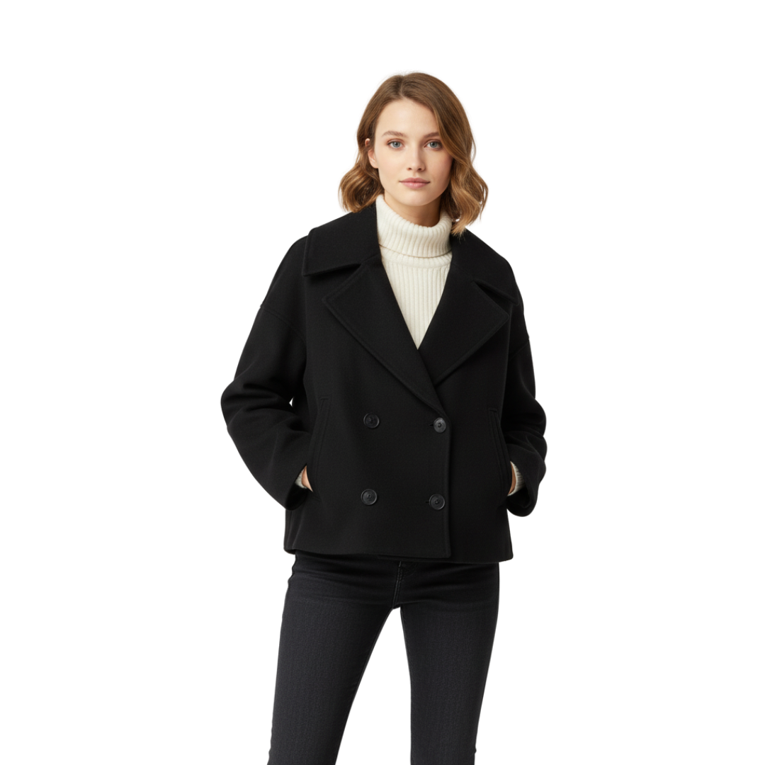 Damen Kurz geschnittener Wollmantel – Vintage Zweireihige Jacke