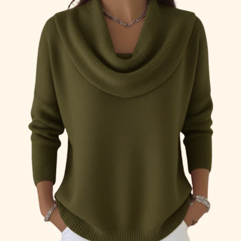 Damen-Pullover mit Wasserfallkragen und lockerer Passform
