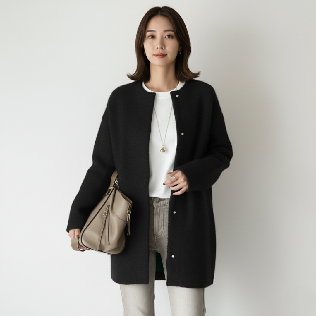 Damen langer Strickmantel – Weiche, geknöpfte Strickjacke