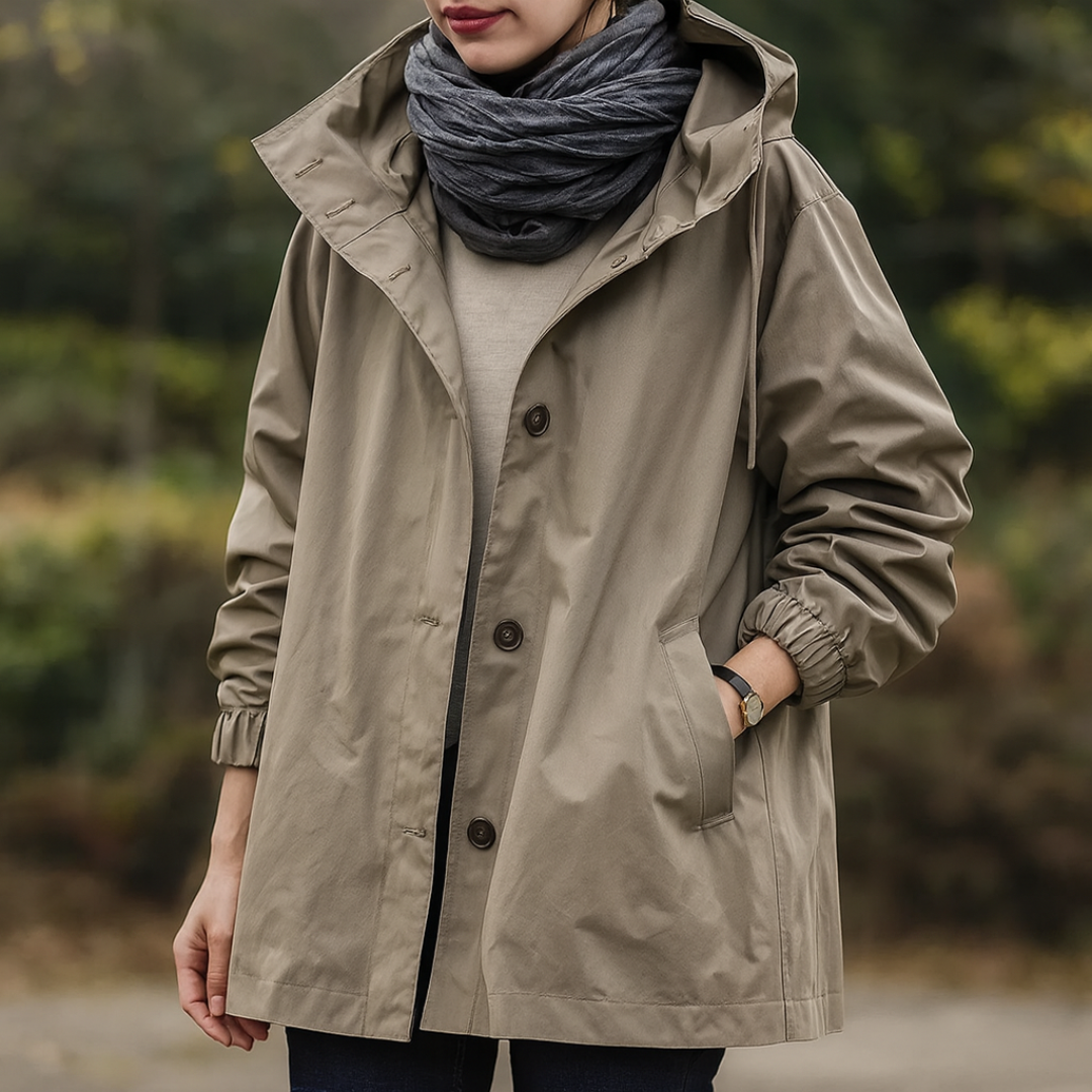 Trenchcoat Damen wasserabweisend mit Kapuze & Oversize-Passform – RainLuxe Coat