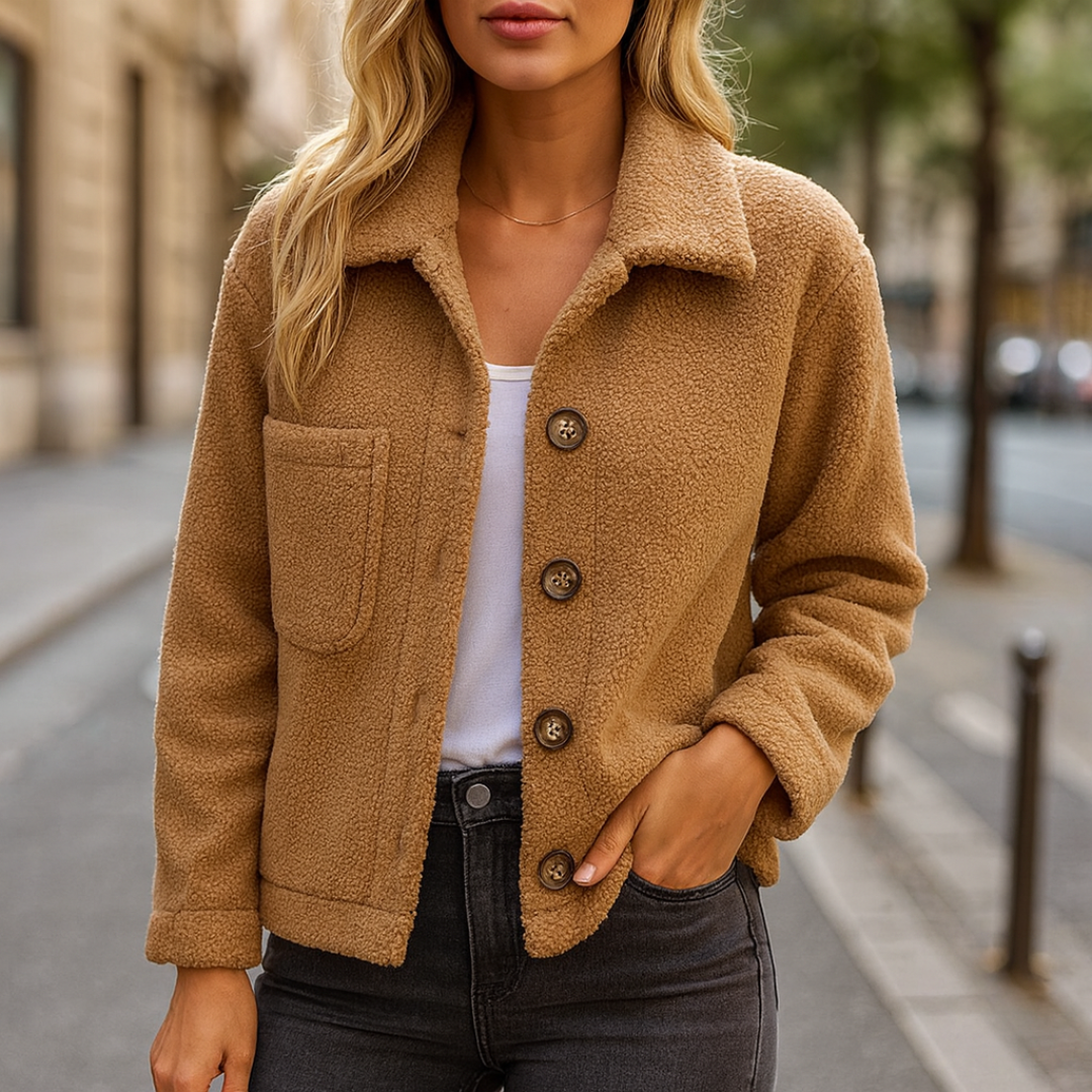 Teddyjacke Damen kurz & warm mit Reverskragen – CozySpring Jacket