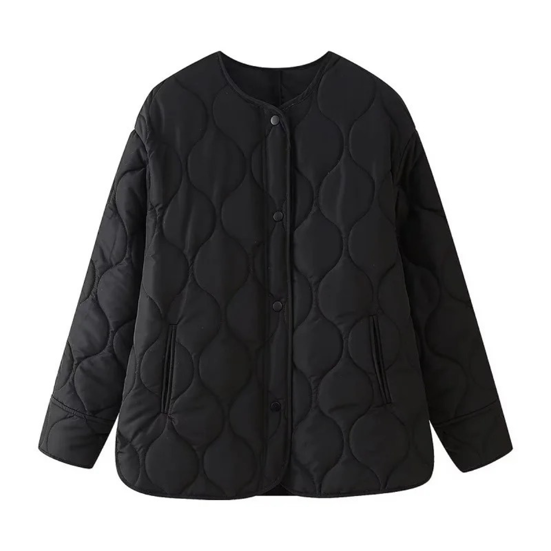 Mantel Damen gesteppt mit Rundhalsausschnitt & Druckknöpfen – QuiltaShell Jacke