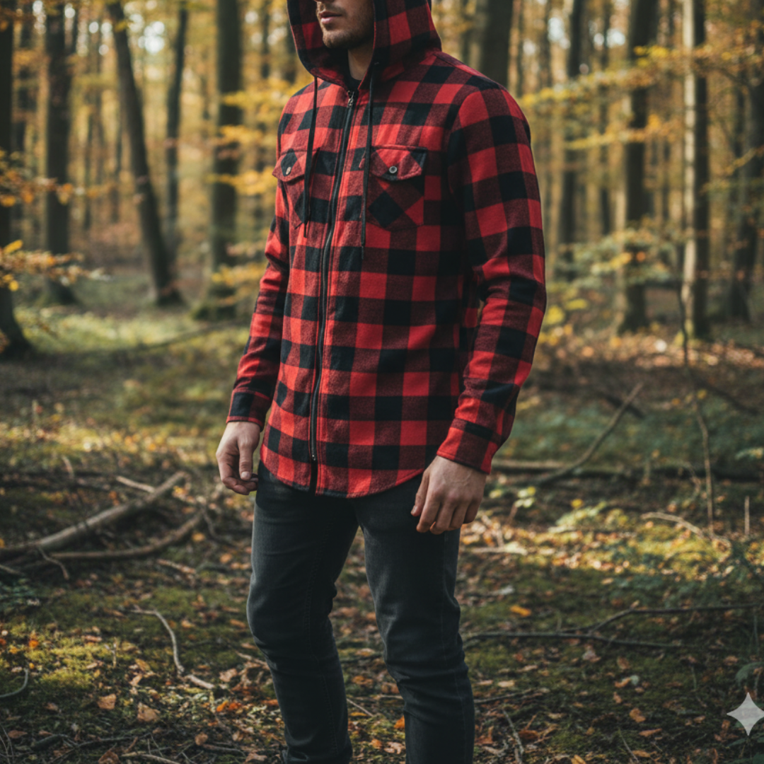 Flanell Kapuzenhemd mit Knopfleiste & atmungsaktivem Material – NordFlan Comfort Pullover