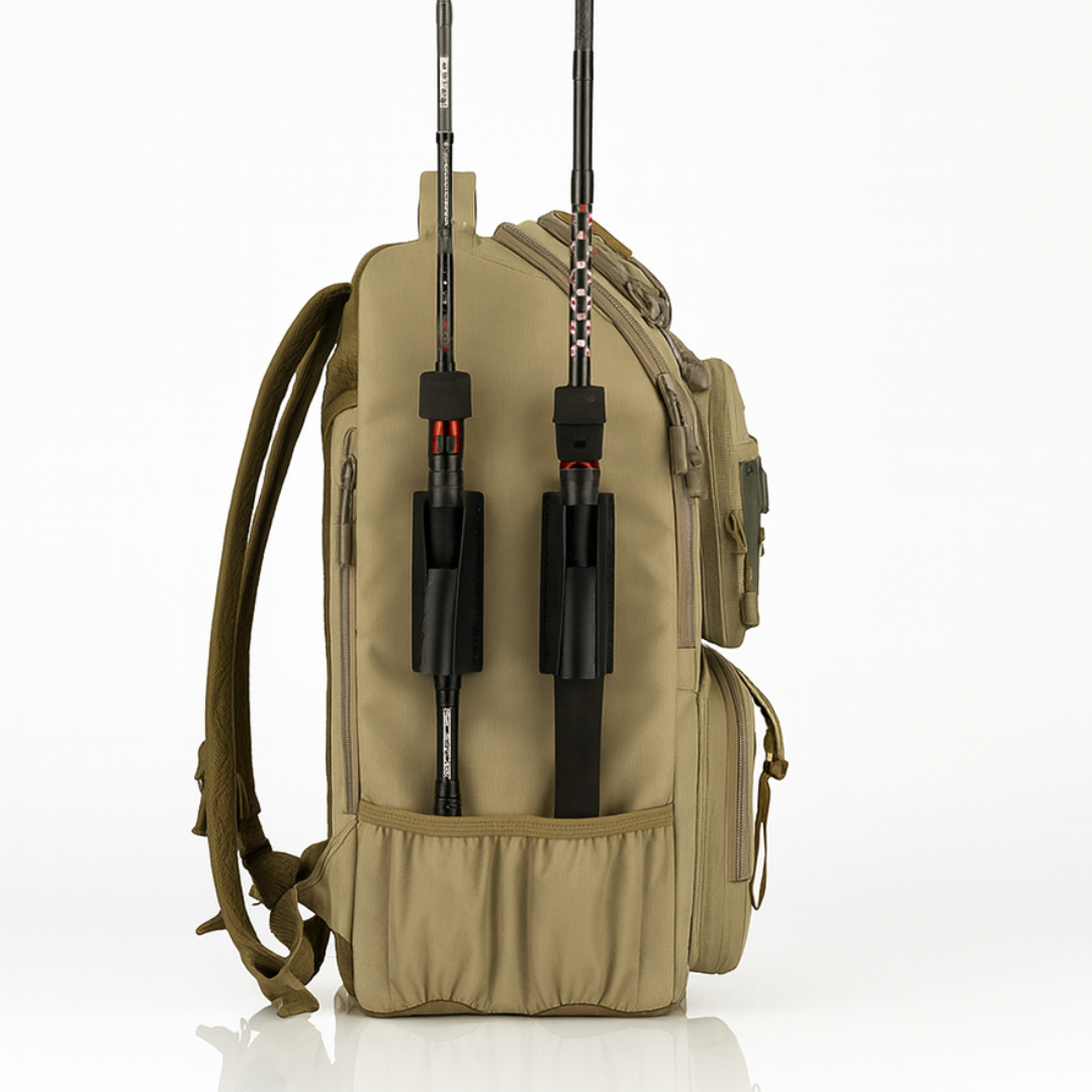 Taktischer Angelrucksack mit Rutenhalter & 40L + 4 Köderboxen – AnglerPro GearPack
