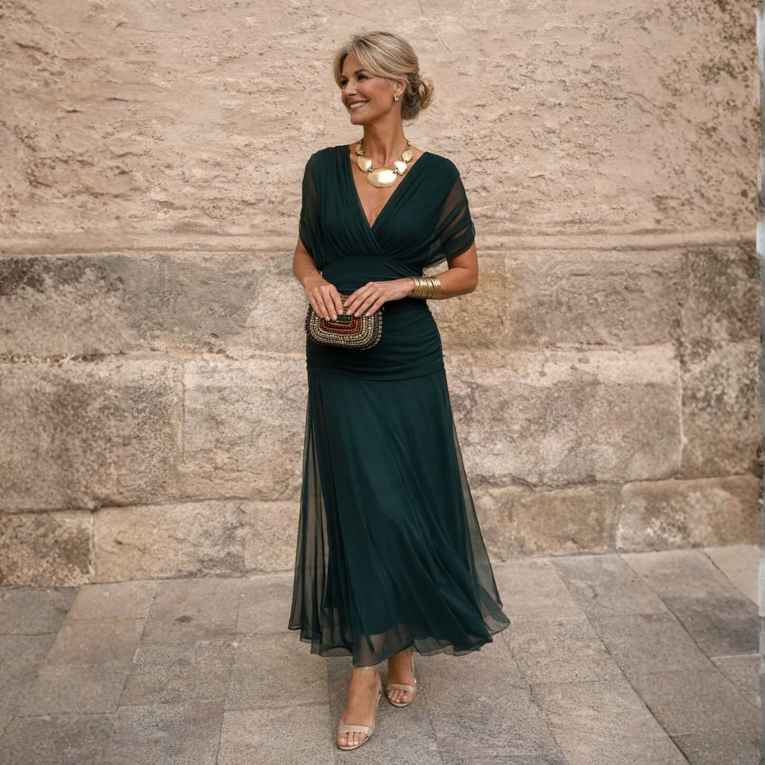 Bauchstraffendes schulterfreies Maxikleid