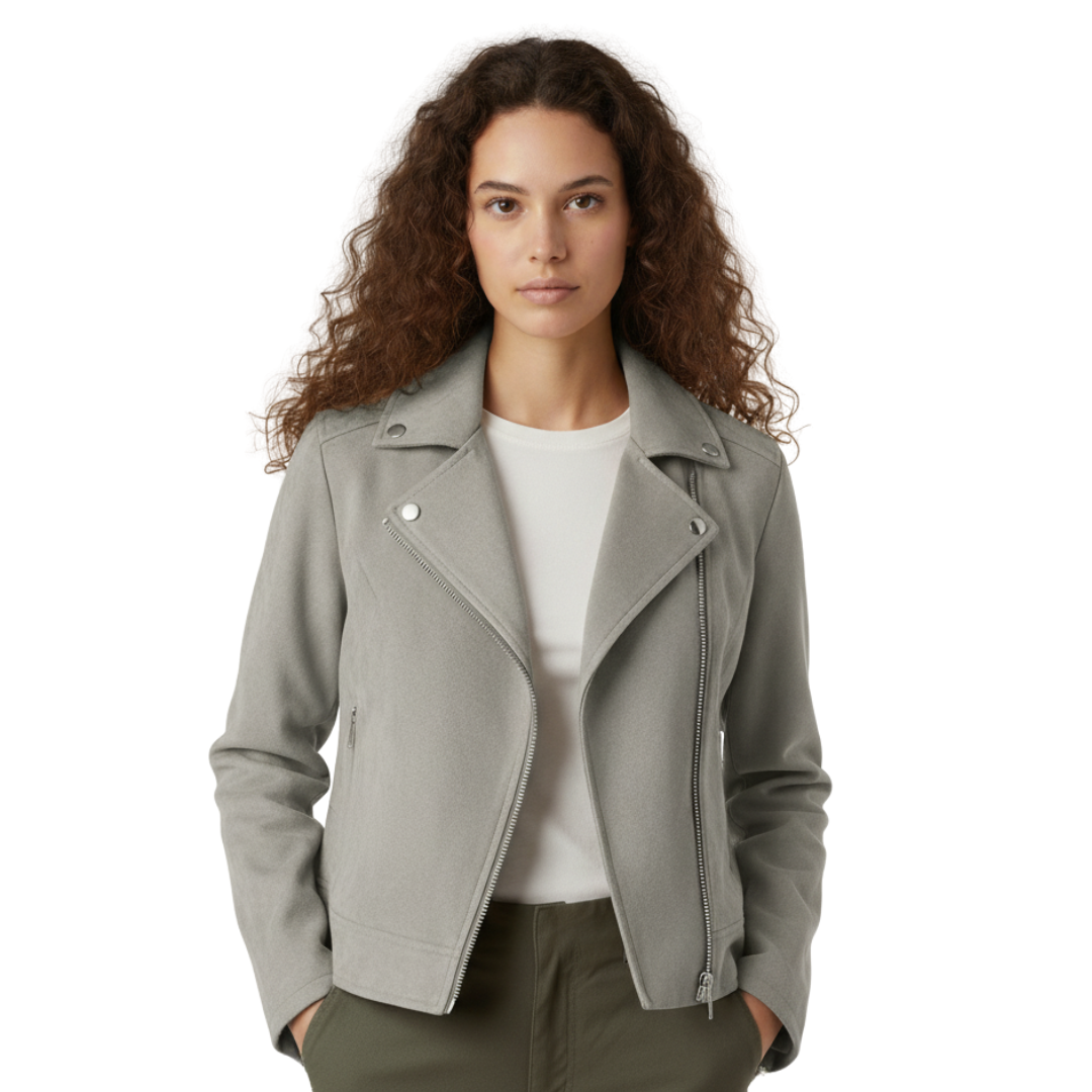 Damen Bikerjacke in Wildleder-Optik – Soft-Edge Moto Mantel