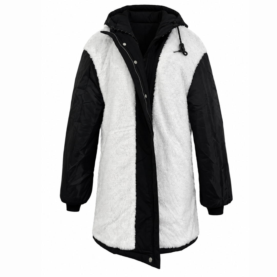 Damen Fleece-gefütterte Kapuzenjacke mit langem Schnitt – Wintermantel